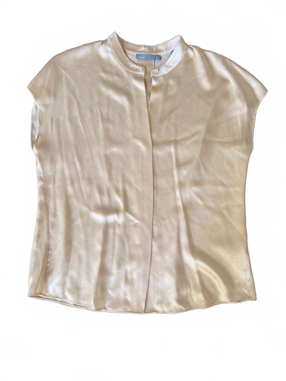 Vince 100% Silk Cap Sleeve Button Front Blouse Cream Champagne Size S